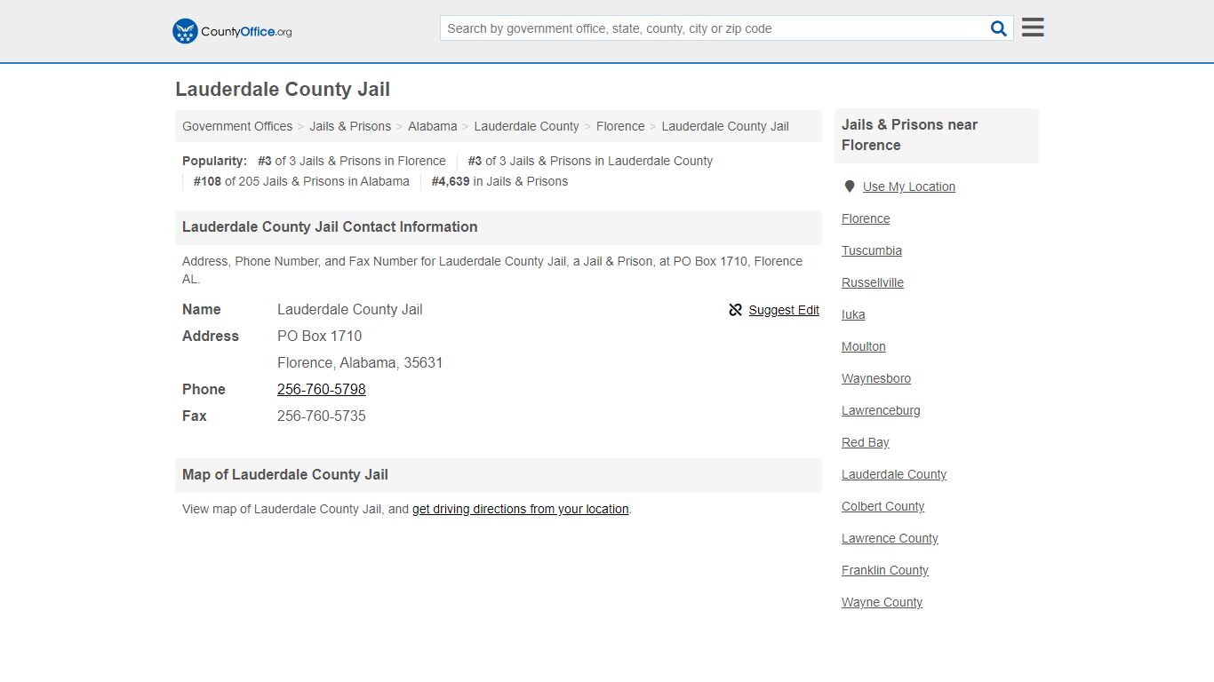 Lauderdale County Jail - Florence, AL (Address, Phone, and Fax)